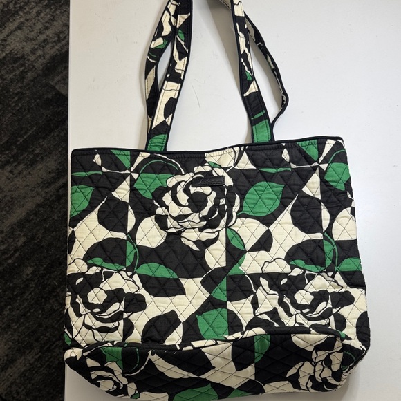 Vera Bradley Handbags - Vera Bradley Rose Quilted Tote Bag - Black, Green, and Cream